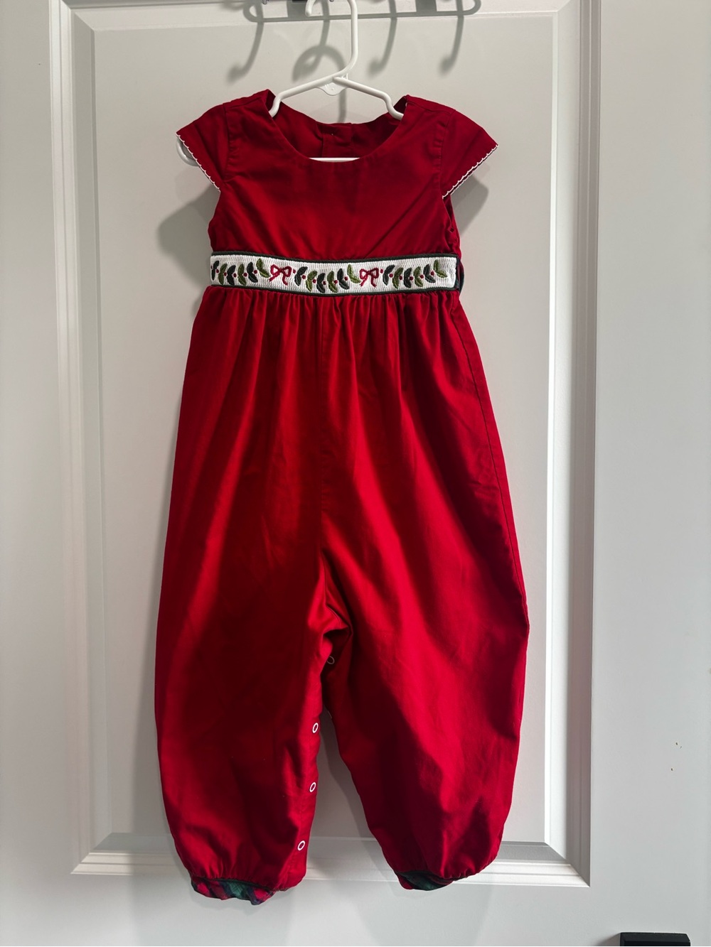Girls' Red Embroidered Waist Romper